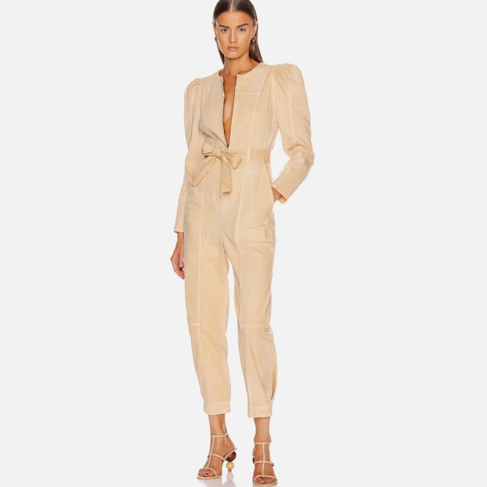 Mod Ulla Johnson Hesper Belted Denim Cotton Jumpsuit Romper Full Length Cream